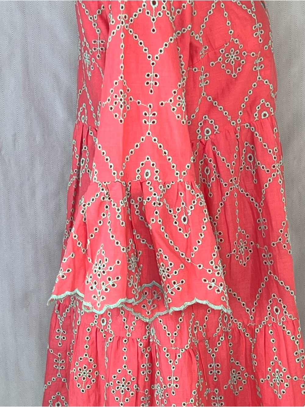 Modaposa Cadenza Dress 100% Cotton Embroidered Eyelet Pink W/Green Accents S ๐ - Picture 6 of 11